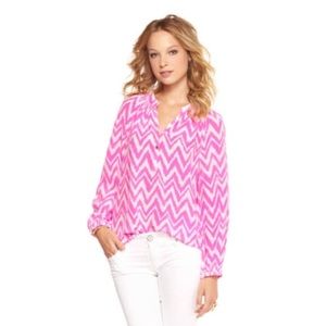 Lilly Pulitzer Elsa Silk Top In Tropical Pink Zebra
